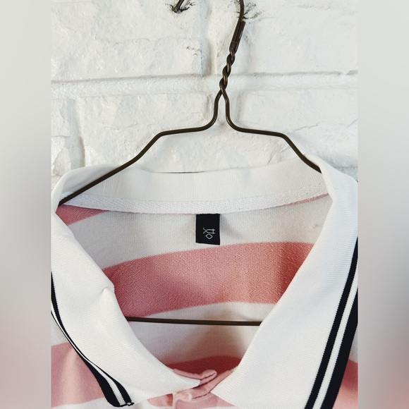Pink and White Stripe Polo Style Long Sleeve Crop Top - Picture 3 of 4